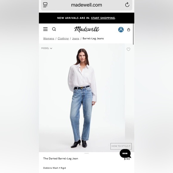 Madewell Blue Darted Barrel Leg Women's Jeans - Picture 3 of 7